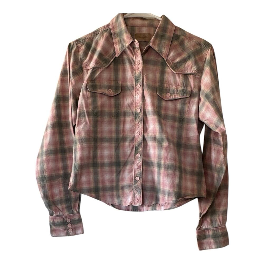 Wrangler Girls Plaid Western Button Down Pink & Green Size Medium long Sleeve